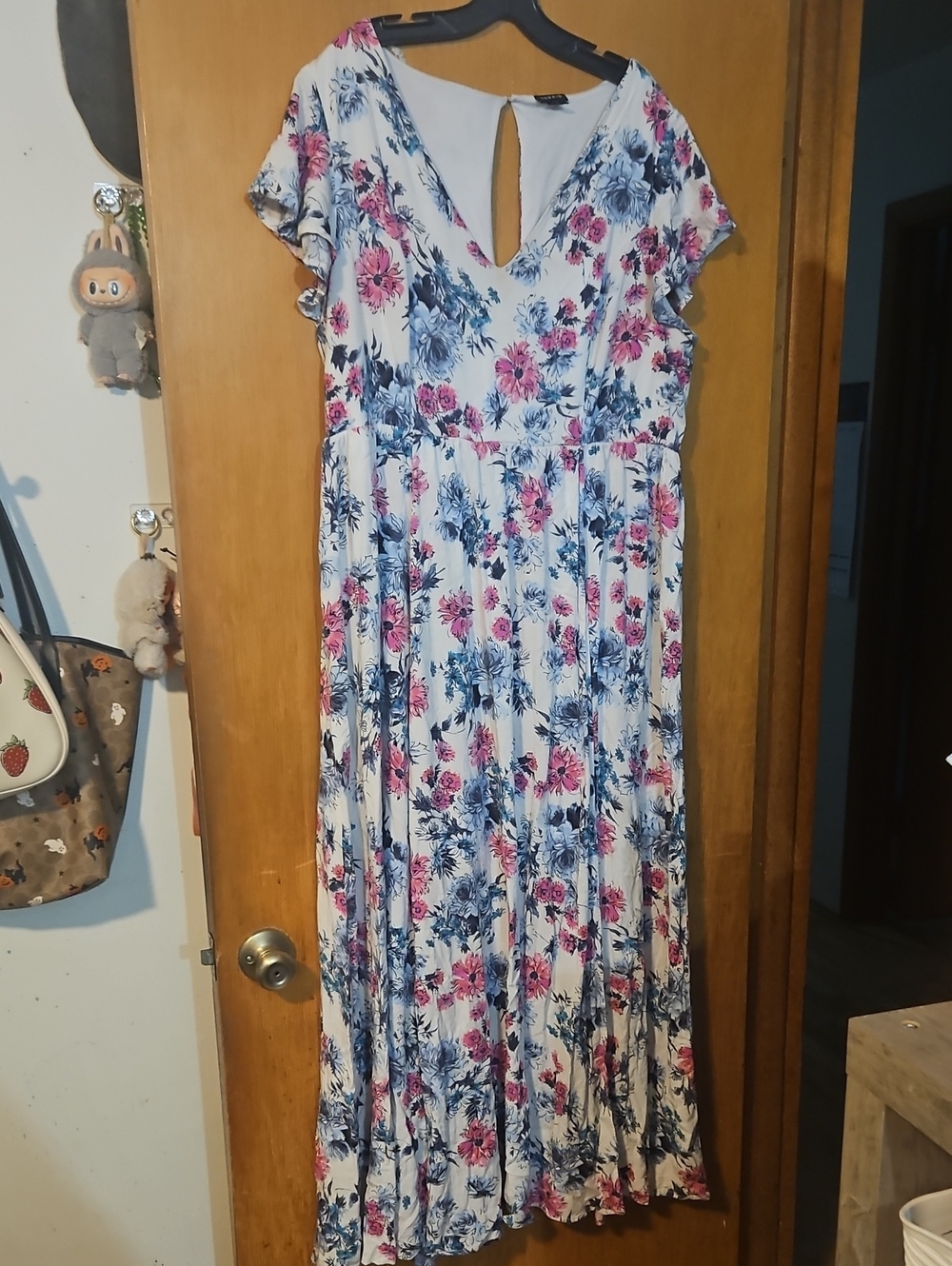 Torrid White Maxi Dress with Blue & Pink Floral Print - Size 2